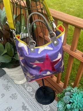 George Gina & Lucy ‘Big Star’ Purple Canvas Handbag - Bright Pink Star Applique